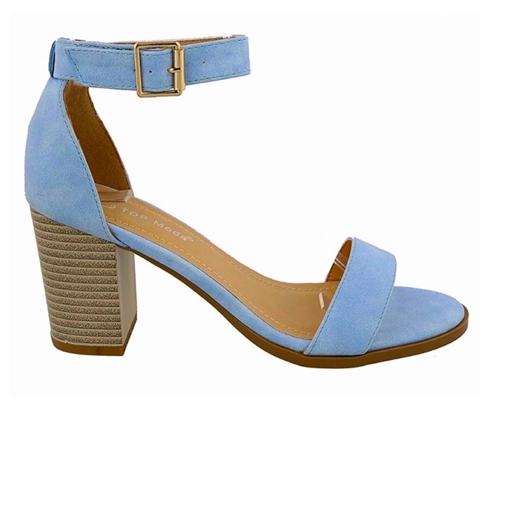 Blue Suede Stacked Heels
